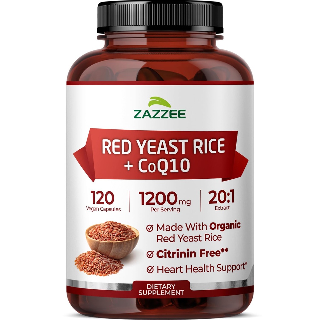 Ekstra Rice Merah Yeast dengan CoQ10 - 20X berkonsentrasi 1200mg Suplemen Rice Yeast Merah dengan Niacin CoQ 10 dan BioPerine untuk Diaktifkan Absorpsi - non-GMO Vegan & ISO Lab Tested (75 Pelayan)