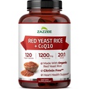 Ekstra Rice Merah Yeast dengan CoQ10 - 20X berkonsentrasi 1200mg Suplemen Rice Yeast Merah dengan Niacin CoQ 10 dan BioPerine untuk Diaktifkan Absorpsi - non-GMO Vegan & ISO Lab Tested (75 Pelayan)