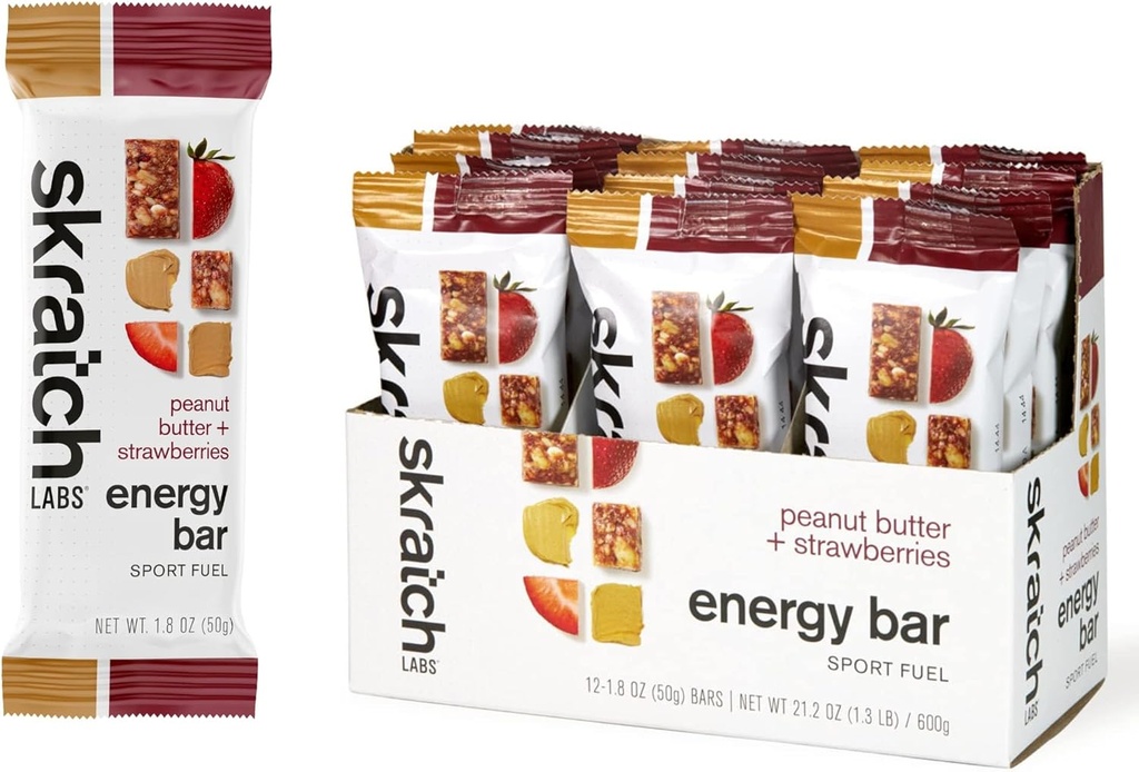 SKRATCH LABS Energy Bar 124; Peanut Butter + Strawberry (12 pack): Plant Based Healthy Snack 124; Low Sugar - 5g Protein 124; non-gmo, gluten free, soy free, vegan, kosher
