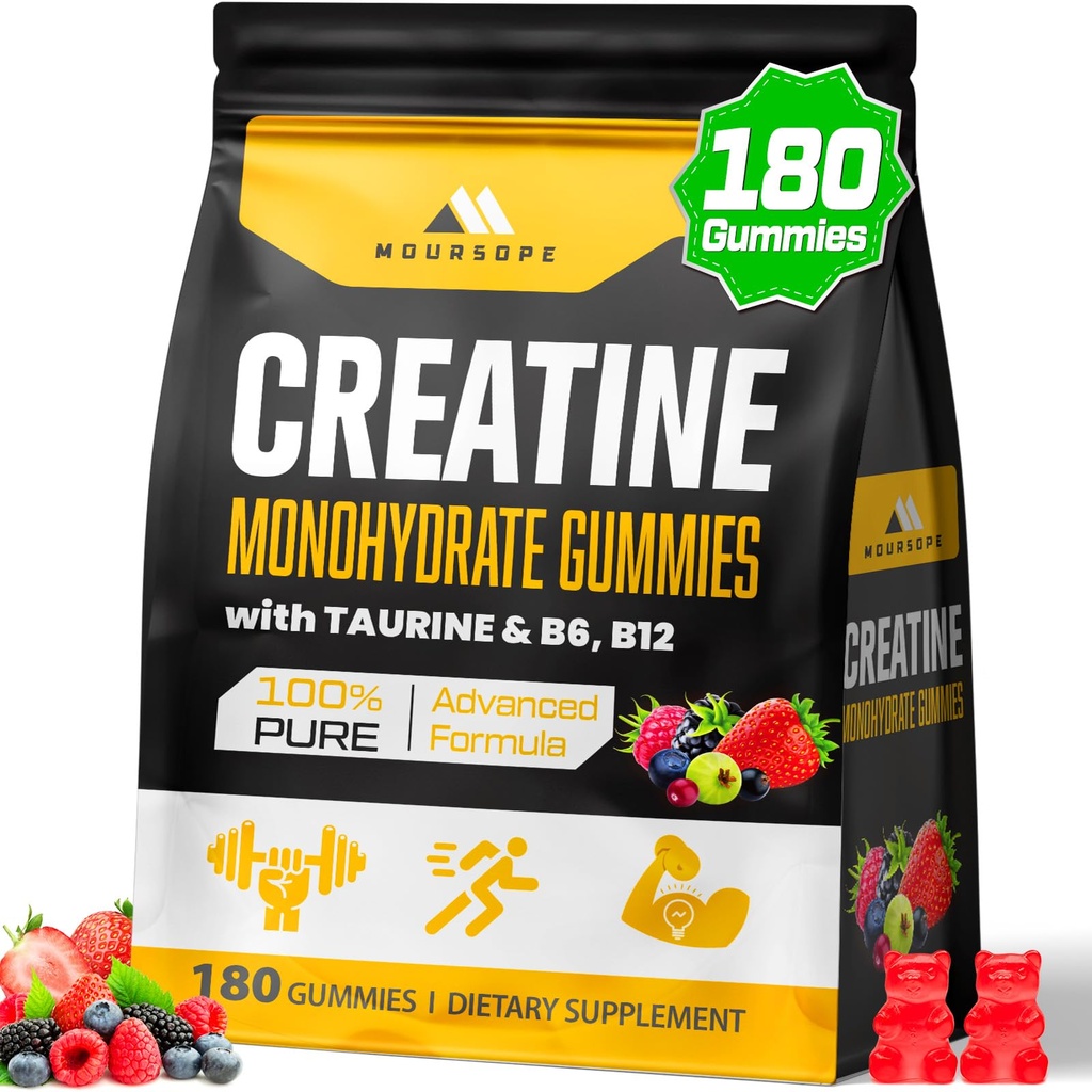 (180 Count) Creatine Monohydrate Gummies for Men & Women & Women - Creatine Pre Workout Gummies for Muscle Builder, Muscle Power, Recovery, Endurance, Energy, Creatine for Women & Men, Vegan, Mixed Berry