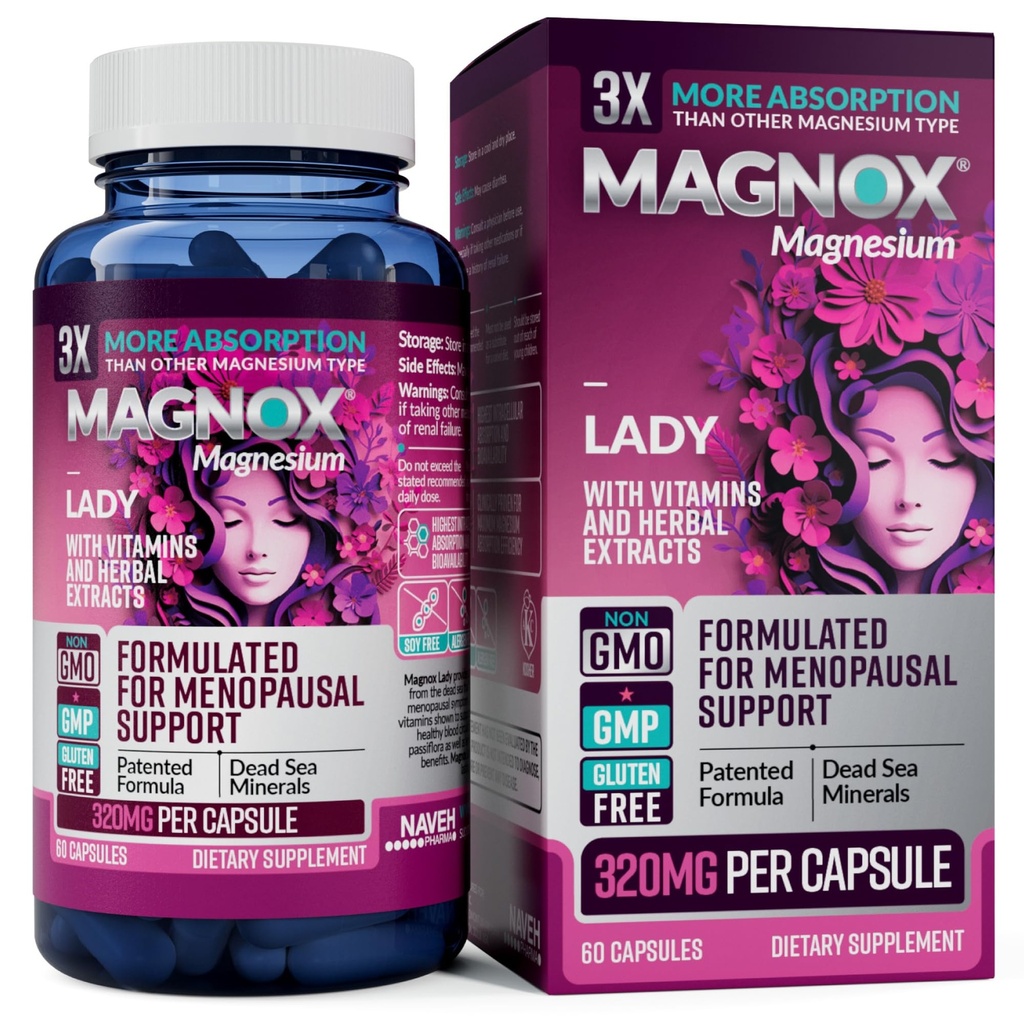 Suplemen Menopause dan PMS Dukungan untuk Kompleks Wanita Magnesium Wanita Magnesium Magnesium dengan Vitamin B6, B1, B12, D, Zinc 124; Tinggi - Absorpsi Laut Magnesium Mati Magnesium 126, 60 Kapsul