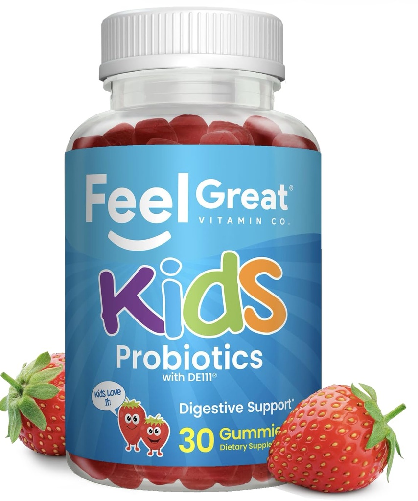 Feel Great USDA Organic Kids Programne Gummies 124; Chewable Strawberry Progities for Digetical Health & Imune Support 124; Plant Based Probiotic & Prebiotic for Kids 124; 30 Count