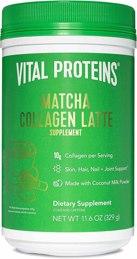 Protein Vital Matcha Lattes, Matcha Green Tea Collagen Latte Powder, L- Theanine & Caffeine & MCTS - Mendukung Rambut sehat, Skin, Nails - Asli