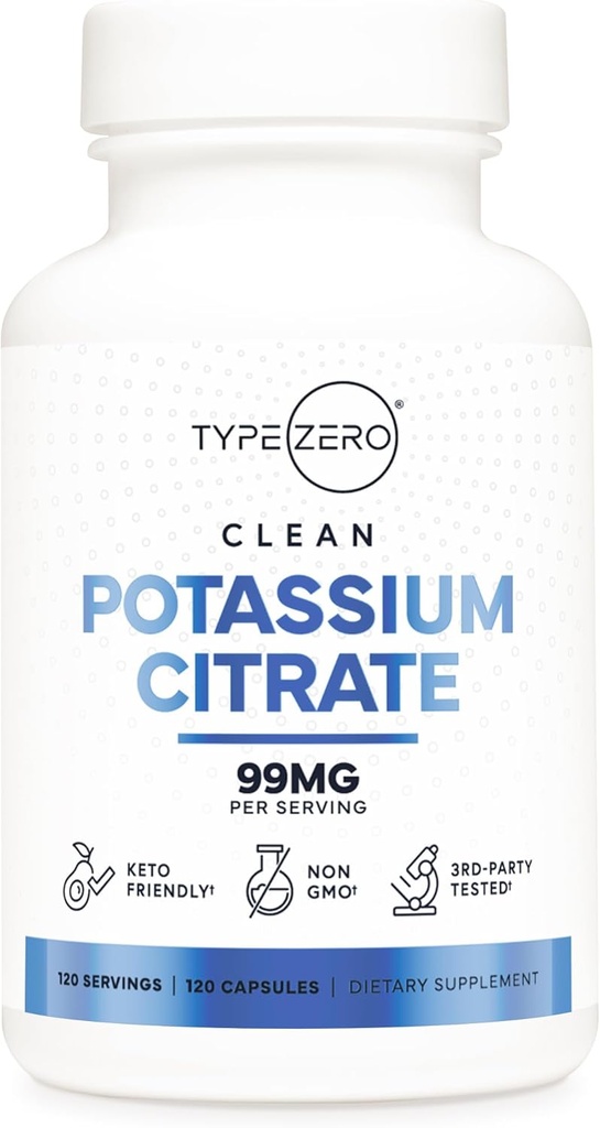 Tipe Zero Potasium Citrate (99mg, 120 Capsules) - Gluten Free, Non- GMO