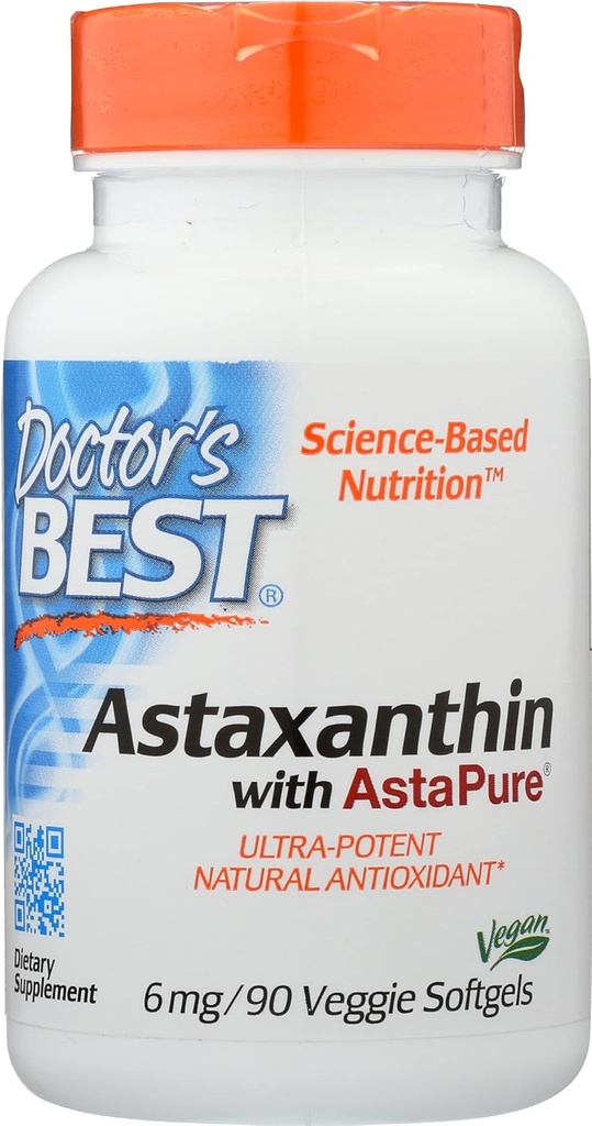 Doctors Best Astaxanthin with AstaPure 6 MG, Non- GMO, Vegan, 90 Softgel (Pack of 1)