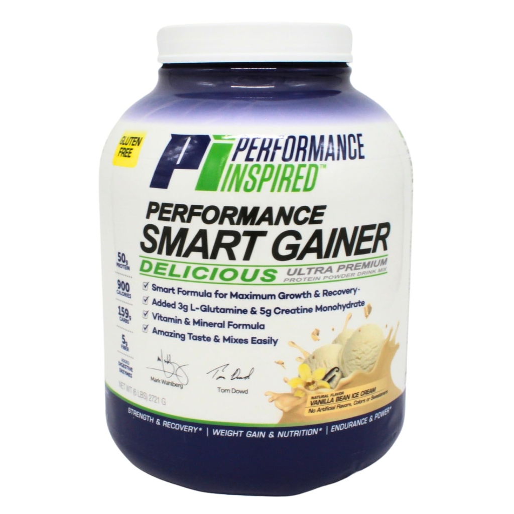 Performance Inspired Nutrition Smart Mass Gainer - 50G Protein, 900 Calories, Creatine, L- Glutamine & Digetical Enzymes - Muscle Growth & Recovery - Vanilla Bean Ice Cream - 6 lb
