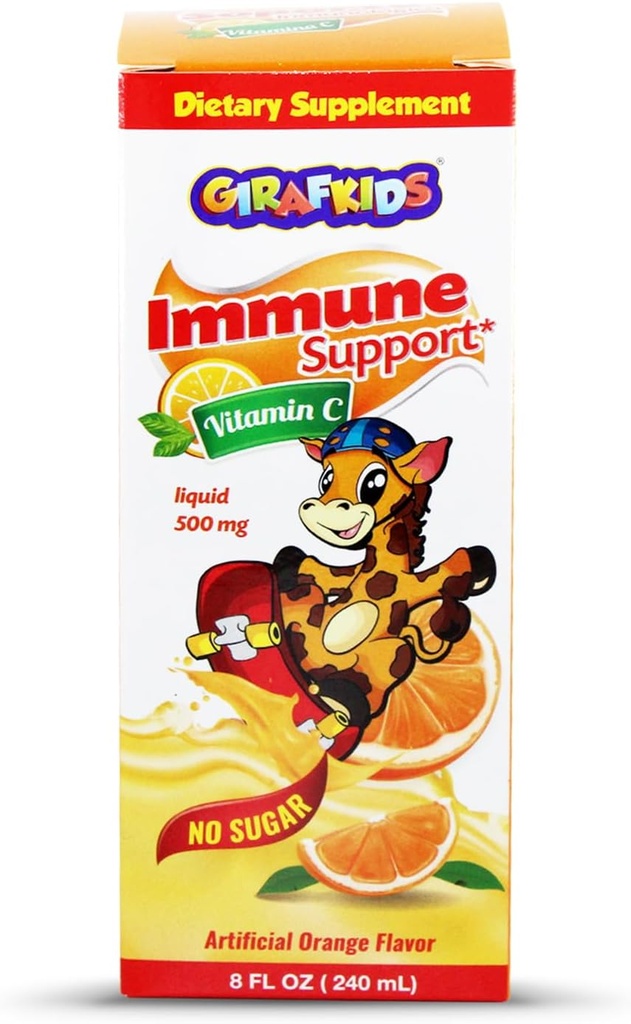 GrafKids Liquid Vitamin C untuk Anak-anak Umur 4 + 124; 8 Fl Oz, 500mg 124; No- Sugar Formula dengan Aman, Premium Ingredians 124; Delicious Orange Flavor 124; Imune Dukungan & Energy Boost