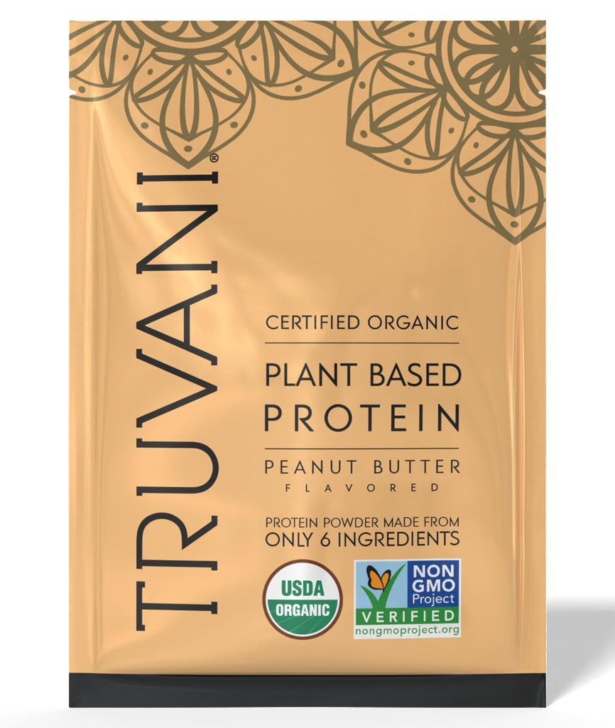 Truvani Vegan Pea Protein Powder 124; Peanut Butter 124; 32.7g Organic Plant Based Protein 124; 1 Serving 124; Keto 124; Gluten & Dairy Free 124; Low Carb 124; No Added Sugar