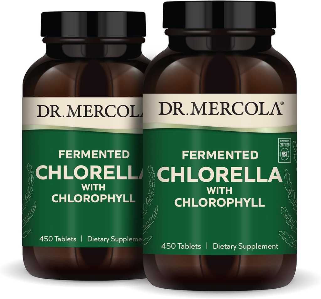 Dr. Mercola Fermentasi Chlorella dengan Chlorophill, 90 hamba (450 Tablet), 2 Bottles, Dietary Supplemen, Support Imune dan Organ Health, Non GMO, NSF Certifikasi