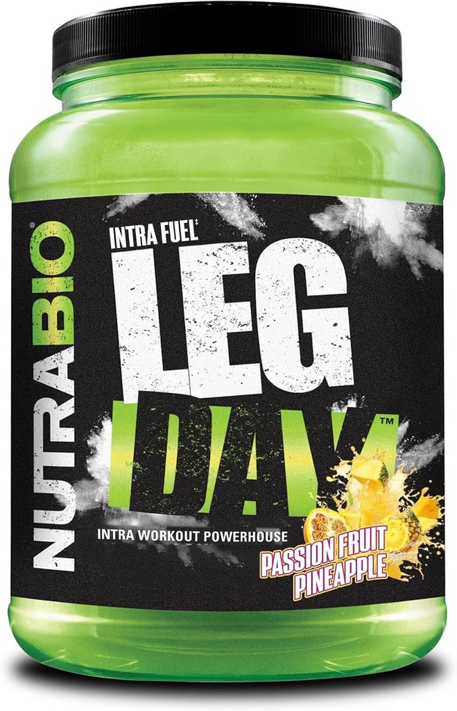 NutraBio Leg Day Intra Workout Powder - Advanced Carb Suplement with Cluster Dextrin & Electrolite -Carb powder with Eaas / BCAAs - Cyclic Dextrin for Performance - Passion Fruit Pineapple, 20 Phanids