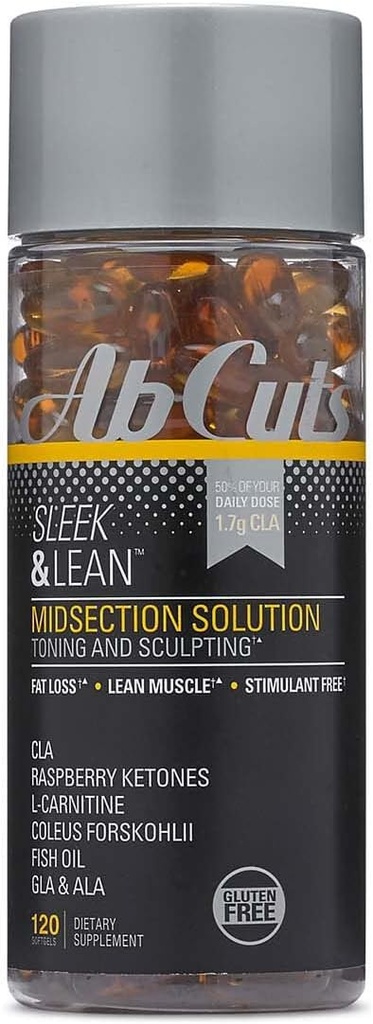 Sleeek dan Lean - 120 Easy- Swallow Softgels - CLA Tambahan, Minyak Ikan, Flaxseed Oil, L- Carnitine - Membantu meningkatkan Supply Antioksidan