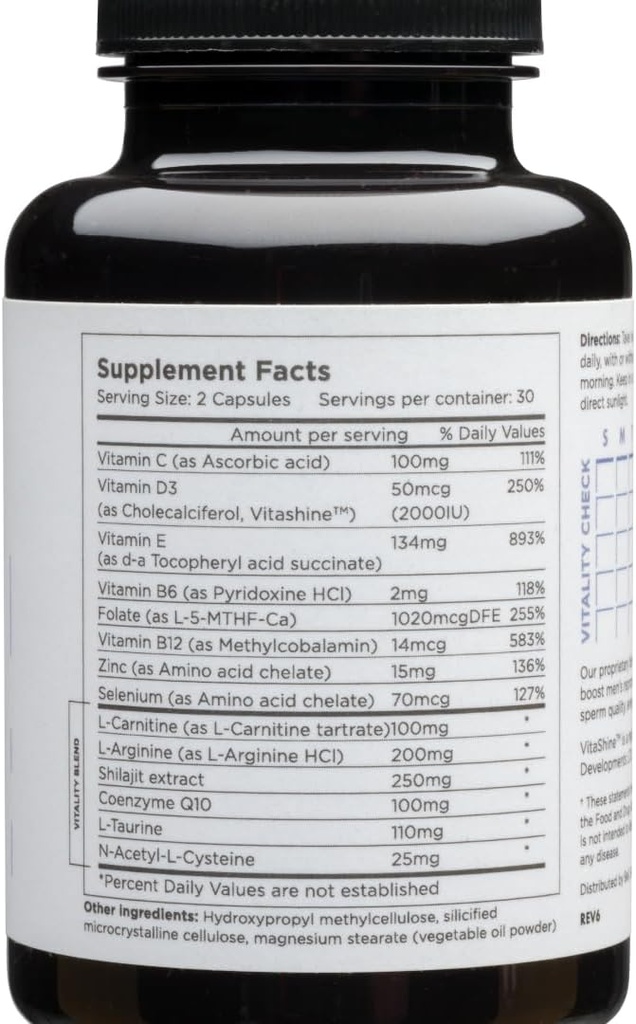 Periltility Fertility Men B6, B12, Zinc, Fined & CoQ10, 30- Day Supply