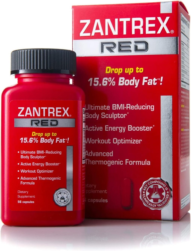 Zantrex Red Fat Burner & Active Energy Booster Supplement Hoble 124; Supports Body Sculpting, Increased Focus & Workout Performance 124; 56 Capsules