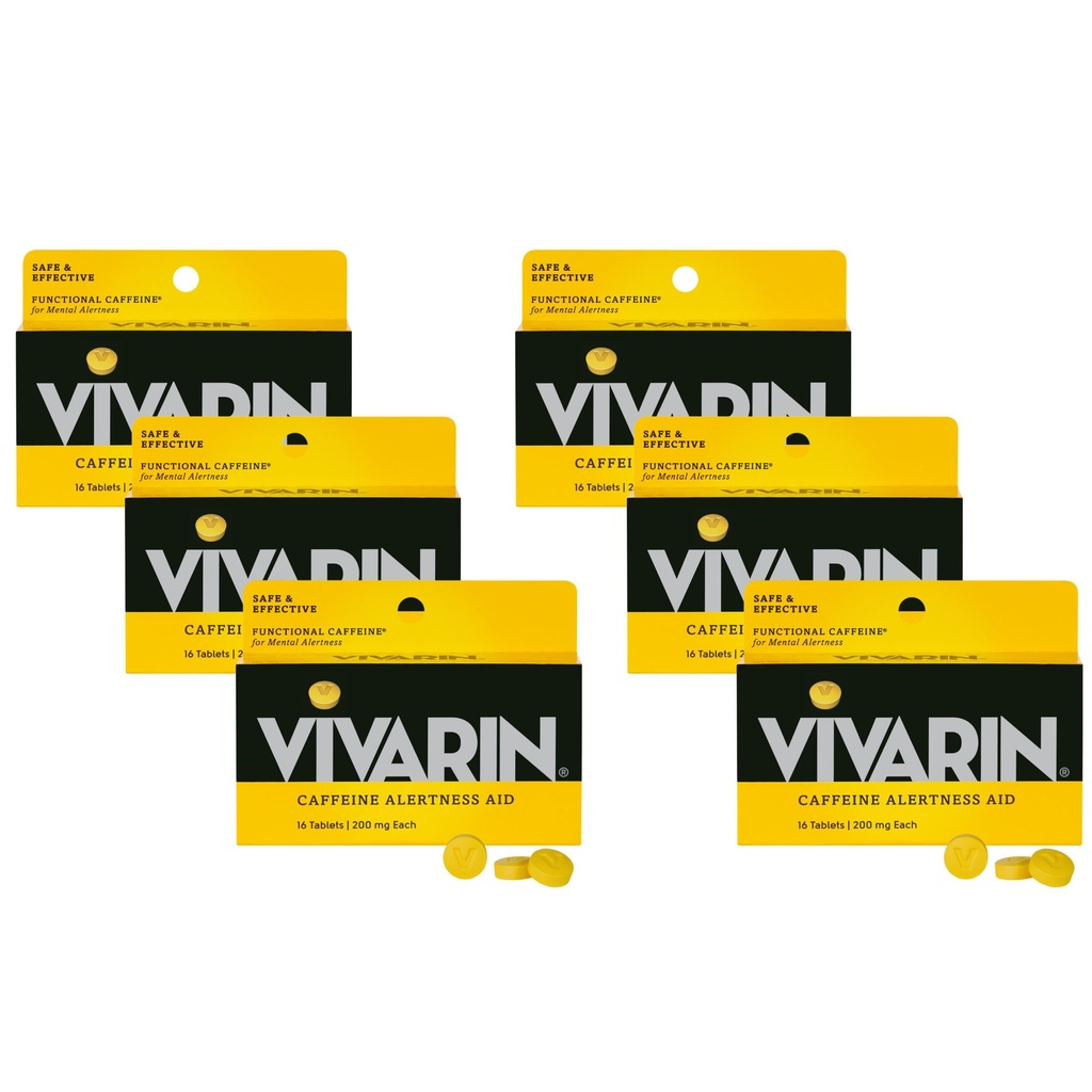 Vivarin, Pill Caffeine, 20mg Caffeine per Dose, Aman dan Efektif Membantu Anda Tetap Awake, No Sugar, Calories atau Tersembunyi Ingredials, 16 Tablets (6 Pack)