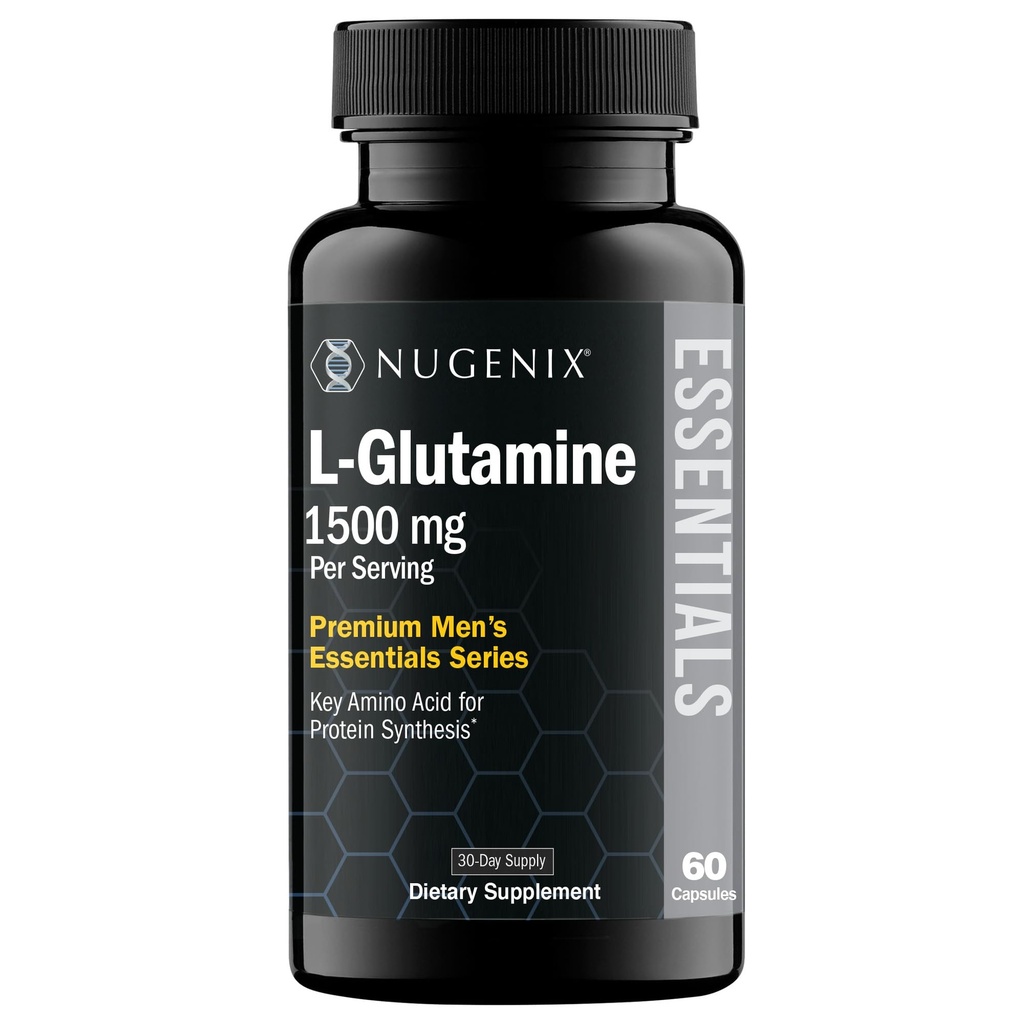 Nugenix Essentials L- Glutamine, 1500mg 100% Botocal L- Glutamine Amino, Protein Synthesis, Mendukung Fungsi Seluler, 60 Kapsul