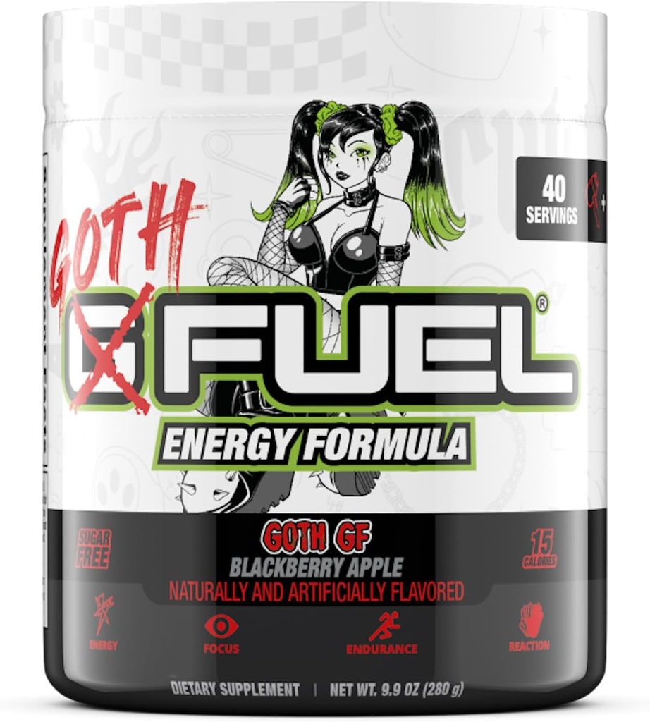 G Fuel GF Energy Powder, Pra Workout Caffein Powder, Powder Energi Minum Mix, Amino Fokus Gula, Vitamin + Antioksidan, 9.9oz (Blackberry Apple, 40 Pelayan)
