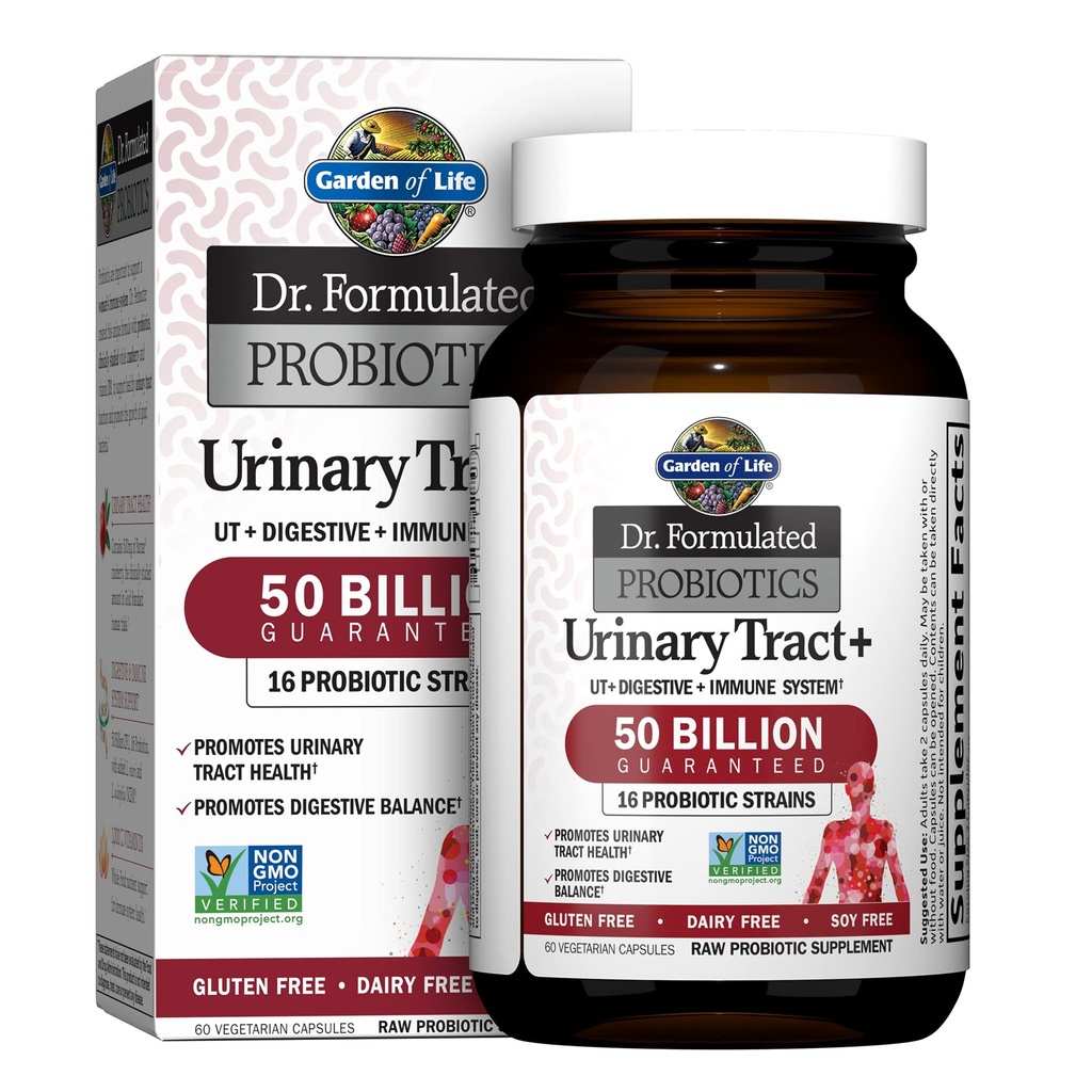 Garden of Life Dr. Formulated Programtic Tract + - Acipolhilus Probiotic with Pacran Cranberry for Urinary Tract Health, Digetical Keseimbangan - Gluten, Dairy and Soy Free - 60 Vegetarian Capsules