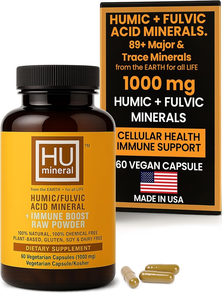 Humic & Fulvic Acid Supplement Kapsul - Plant Organik Berbasis Acid Fulvic Supplemen Fulvic- Humic Mineral Blend for Detox & Absorpsi 60 ct