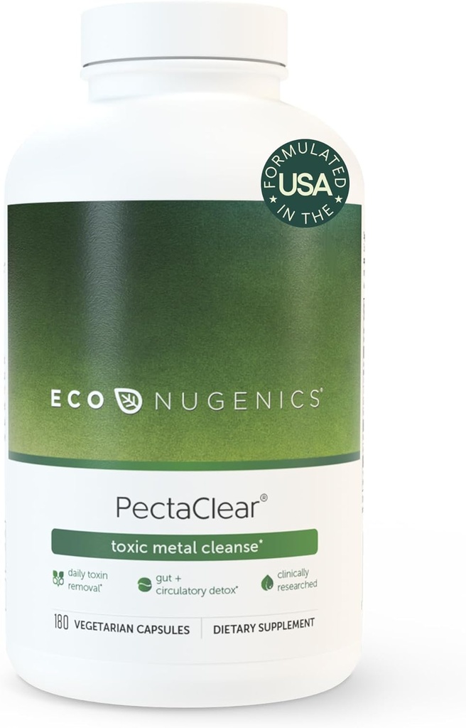 EcoNugenics PectaClear Detox Supplement for Toxic Metal Cleanse - Alamly & Safely Eliminates Toxins for Gut, Liver & Ginney Detox & Repair - Membantu dengan Energi, Berat, Keseimbangan Hormone, 180 Capsules