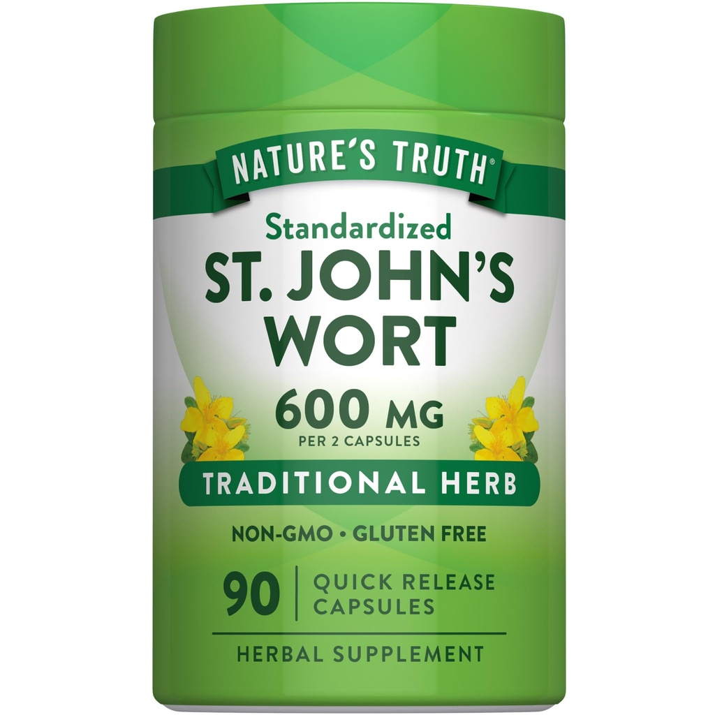 Nature 's Truth St Johns Welt 600mg 124; 90 Capsules 124; Standardisasi Ekstraksi 126; Non-GMO & Gluten Free Suplemen