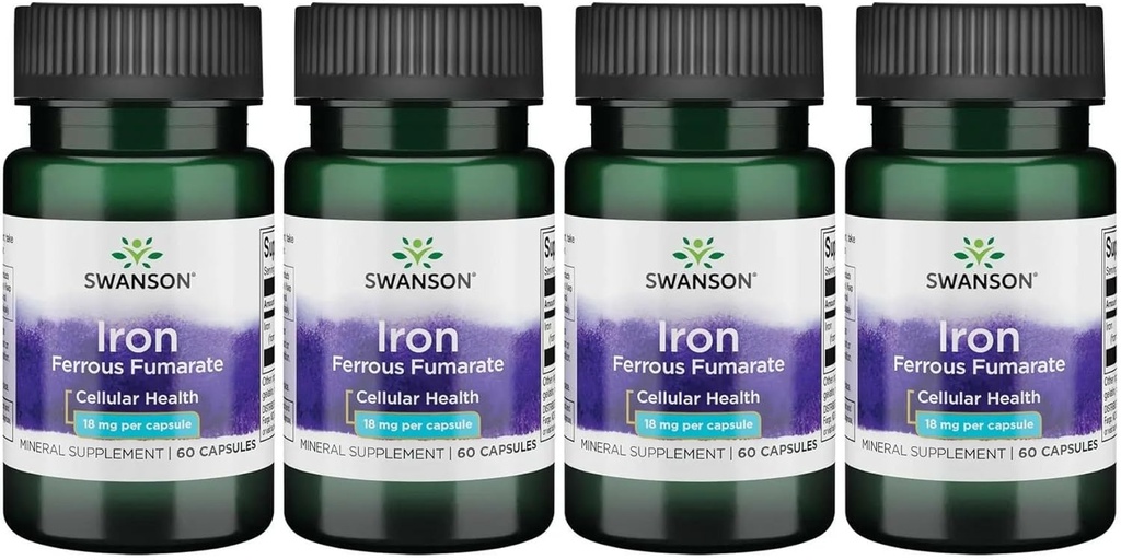 Swanson Iron (Fatarate Ferrous) - Mineral Supplement Promoting Energy - High-Concentration Formula Assist in Oxyte Deligen & Fatty Acid Metabolisme 60 Sgels (4 Pack)