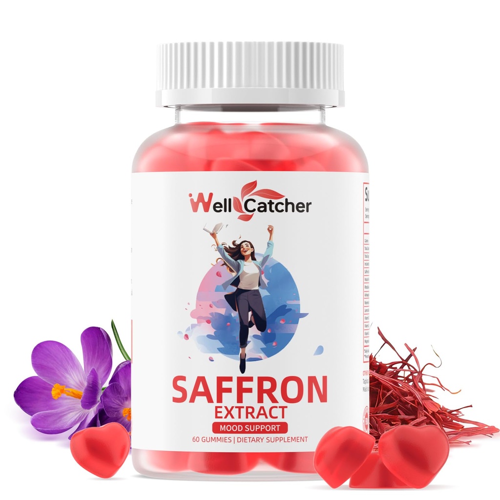 Saffron Gummies untuk Anak-Anak Dewasa - Ekstrak Saffron Organik untuk Perempuan Gula Bebas untuk Dukungan Keseimbangan Mood Lebih Baik Tidur Metabolisme dengan Vitamin Non GMO Strawberry Flavored 30 hari Suppply