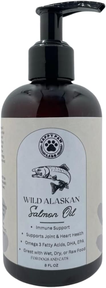 Oil Salmon Liar Murni untuk Anjing & Kucing - Omega 3 Skin & Coat Suplemen, EPA Alam + DHA Fatty Accids untuk Fungsi Gabungan, Otak, Immune & Heart Kesehatan (8 FL OZ)