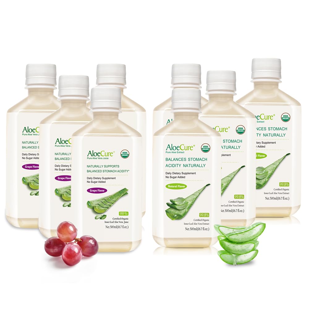 AloCure Organic Aloe Vera Juice - 8 Contoh Botol - Grape dan Flavor Alam, 8x500ml