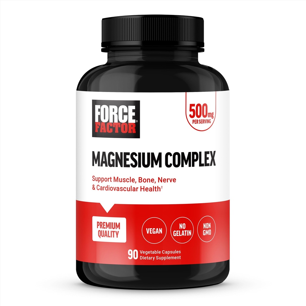 Force Factor Magnesium Complex Suplement to Dukung Muscles, Bones, Nerves, and Cardiovaskular Health, Magnesium Glycinate, Magnesium Citrate, dan Magnesium Oxide, Vegan, Non-GMO, 90 Capsules