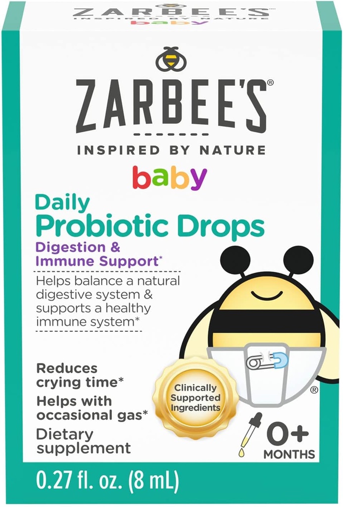 Zarbee 's Baby Probiotic Drops, Daily Digetsy + Ammune Dukungan, Bayi Baru lahir & Up, 0.27 Fl Oz