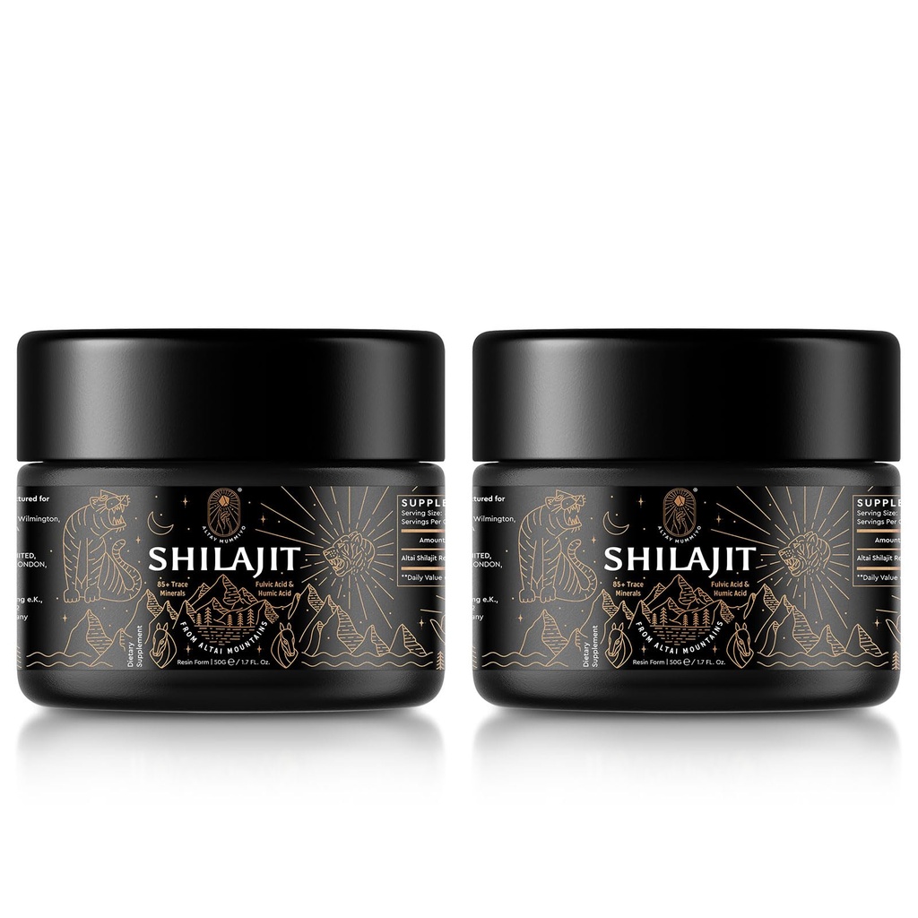 Shilajit Resin dengan Fulvic Acid & Trace Mineral, asli Siberia Shilajit Pure dengan 85 + Humic Acilement for Energy & Imune System - 100 Serving / 50g (2 Pack), Gel