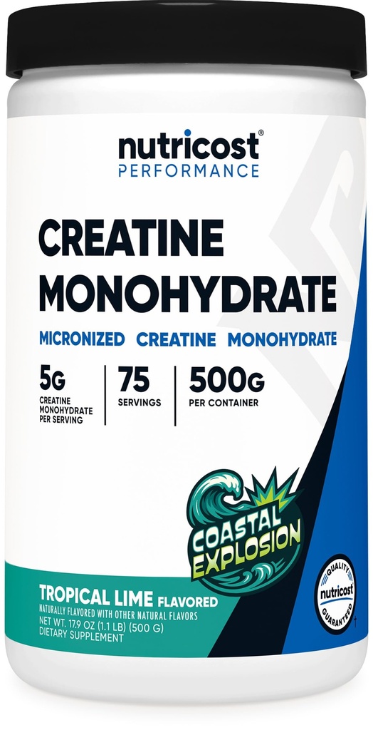 Nutricost Creatine Monohydrate Powder (Coastal Explosion, 500 Gram) - Micronized Creaktine Suplemen - Vegan, GMO- Bebas, Gluten Bebas
