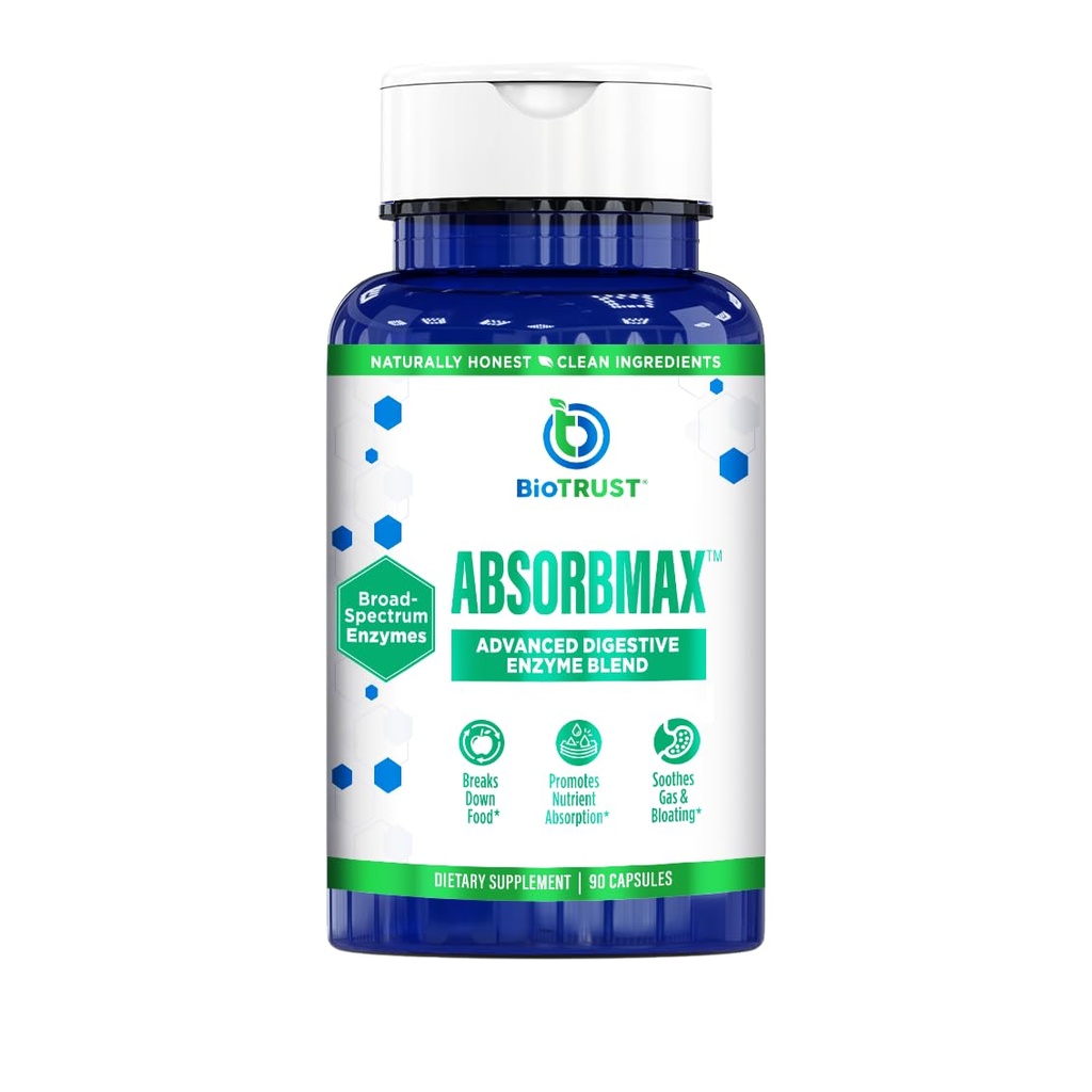 BioTrust AbsorbMax Broad Spectrum Digetical Enzyme Blend, Gluten Free, Non GMO, Digetical Duttles, Absorpsi, Periodic Digetical Discomment dan Bloating