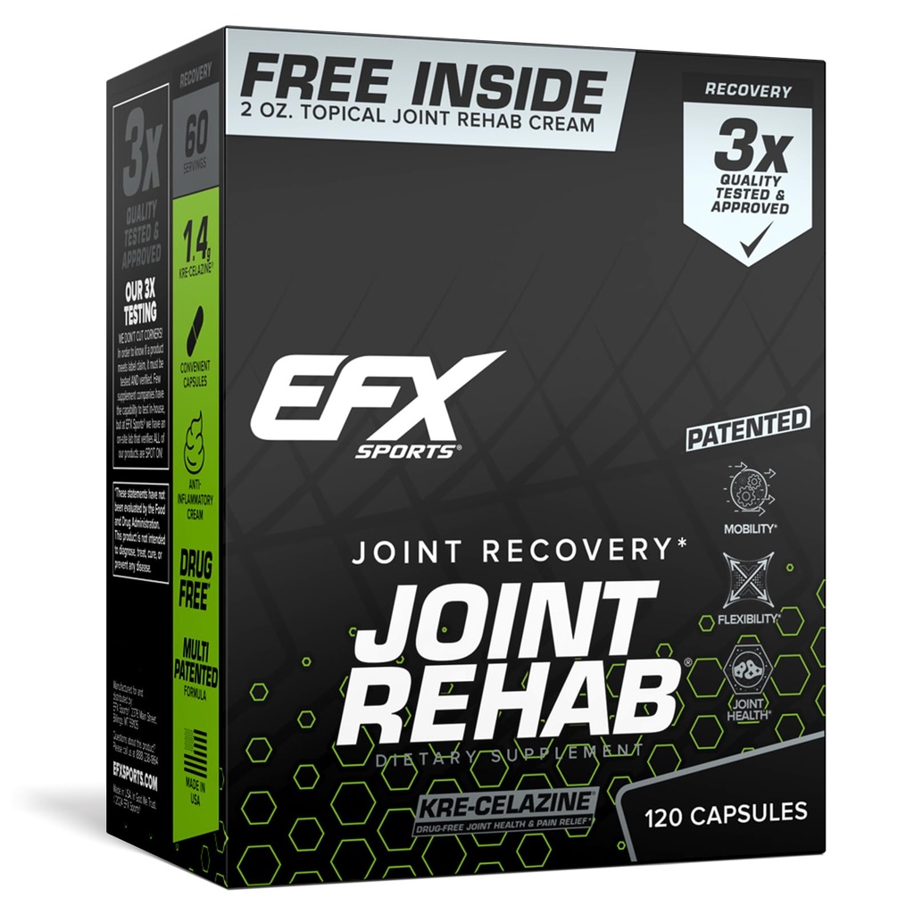 EFX Olahraga Bersama Rehab Rehab Kit 124; Didukung oleh Kre-Celazine £124; untuk Mobility & Joint Health 124; 120 Capsules Kre-Alkalyn Creatine + 2 oz Topical Cream