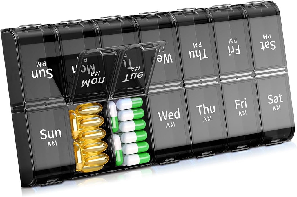 XL Large Weekly Pill Organizer 2 Times sehari, Ekstra 7 Day Pill Box Am Pm, Daily Case Medical Organizer dengan 14 Kompartemen, Kontainer Night Pill untuk Fish Oils, Vitamin, Suplemen