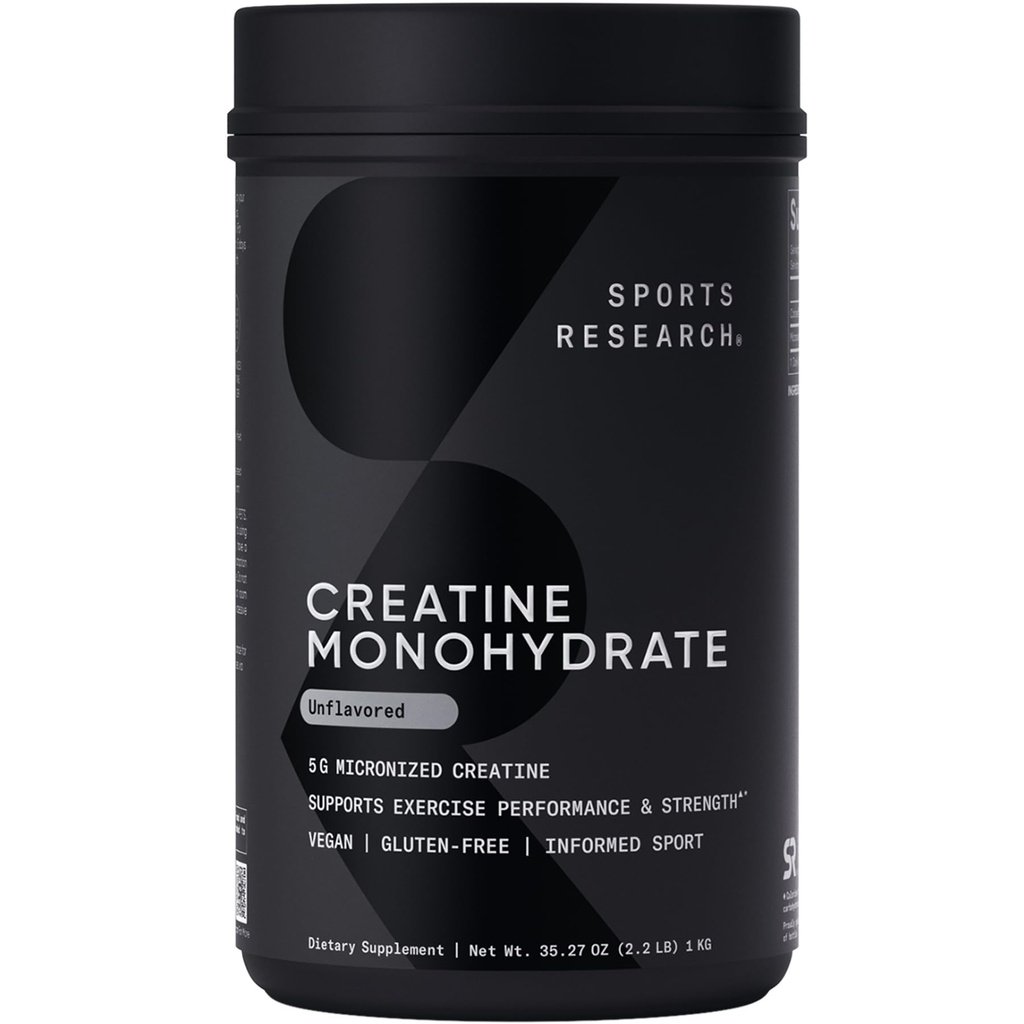 Sports Research Creatine Monohydrate - Gain Lean Muscle, Impprove Performance and Power and Dukung Pemulihan Kerja - 5 g Micronized Creatine - 35.27 oz