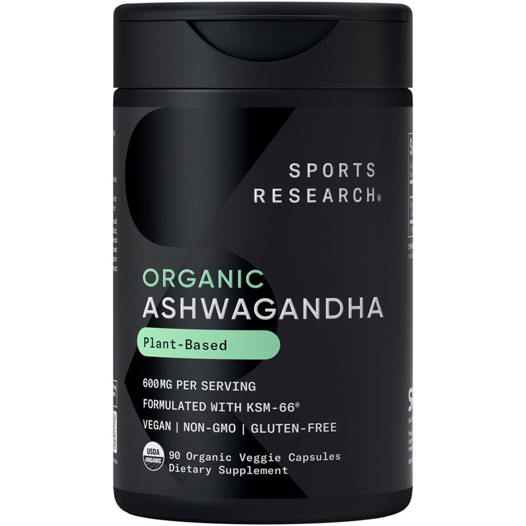 Sports Research® Organic Ashwagandha 600mg w/KSM-66®, 90 Count