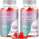 Magnesium Glycinate Gummies 1000mg - Sugar Free Magnesium Potasium Suplemen dengan Vitamin D, B6, CoQ10 untuk Calm Mood & Sleep Dukungan - 120 Strawberry Gummies