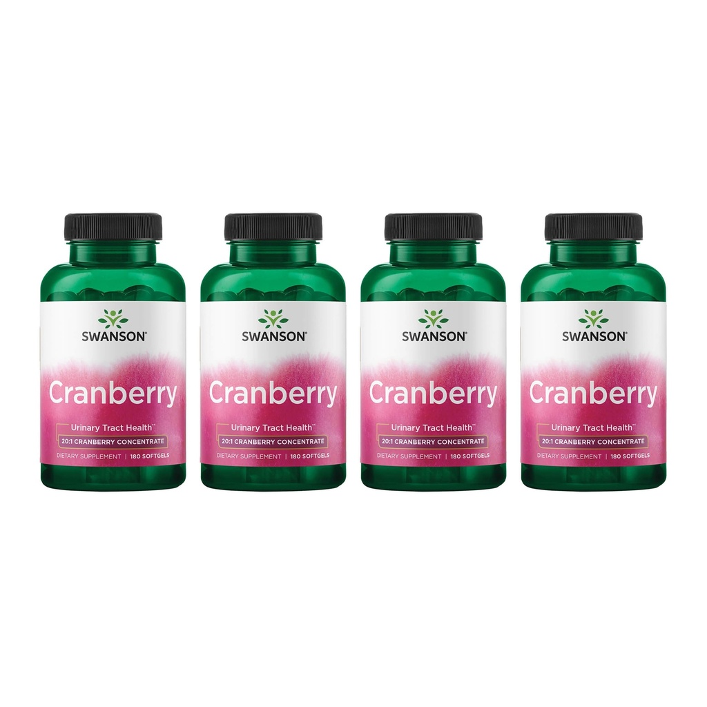 Swanson Cranberry - Support Urinary Trakte Health, Bladder Control & Promotes Healthy Kidney Fungsi - Suplemen Dibuat dengan 20: 1 Cranberry Juice Concenter - (180 Softgels) 4 Pack
