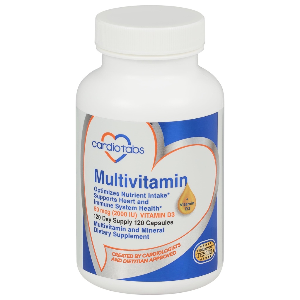 Suplemen Multivitamin - Heart and Imunity for Men & Women, Multivitamin for Men & Women, with Mineral B-Vitamin Complex, Vitamin A, C, E, K dan 2000 IU Vitamin D3, 120- Count Bottle