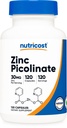 Zinc Picolinate 30mg, 120 Capsules - Gluten Free and Non- GMO