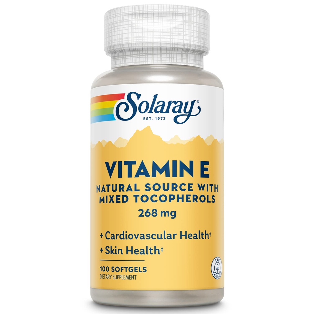 SOLARAY Vitamin E d- Alpha Tocopherol 268mg (400 IU) 14; Heart & Skin Health, Antioksidant Activity Dukung 124; 100ct