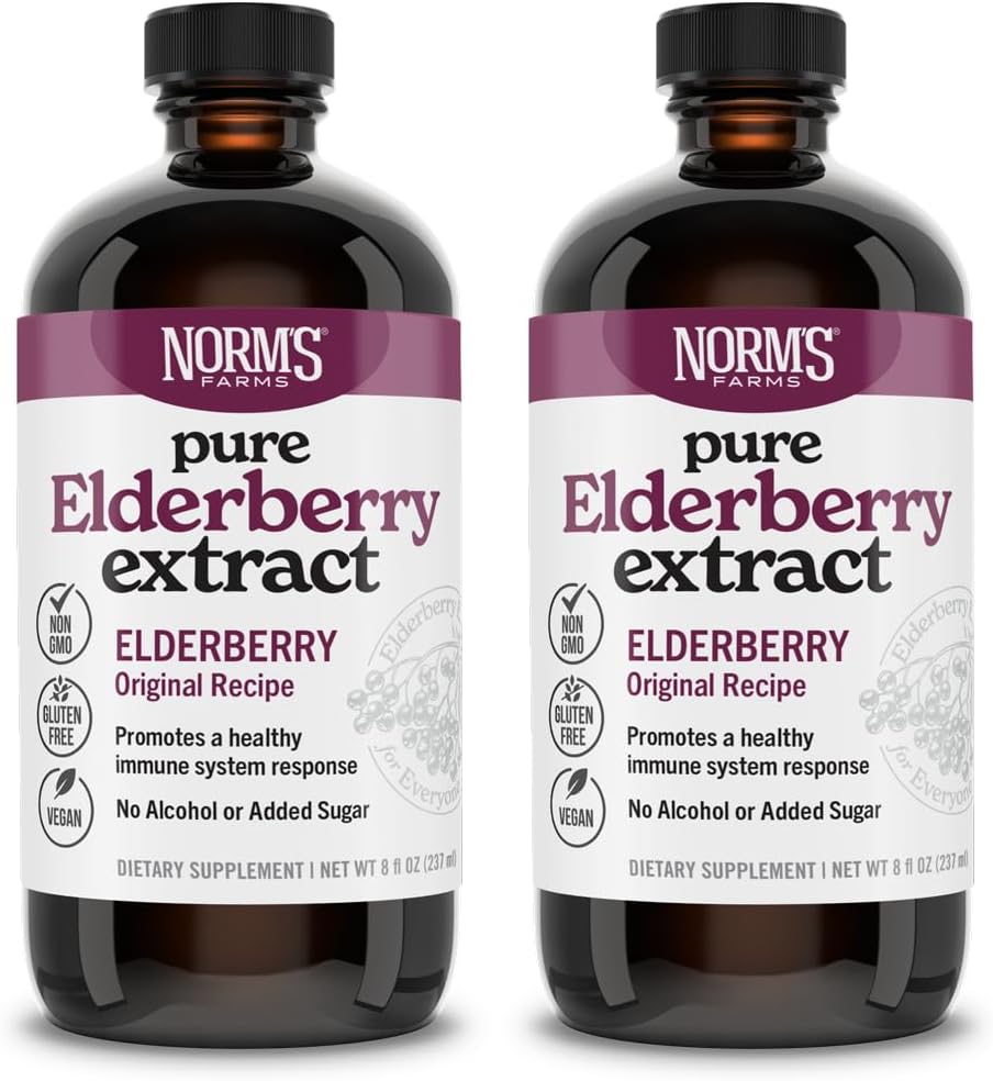 Norm 's Farms Pure Elderberry Extract 2PK - Made from Only Elderberry in USA - Ammune, Antioksidant Dup, No Added Sugar, Addonves, Vegan, Gluten- Free, Non-GMO, Ticture Alkohol Free - 8 Oz