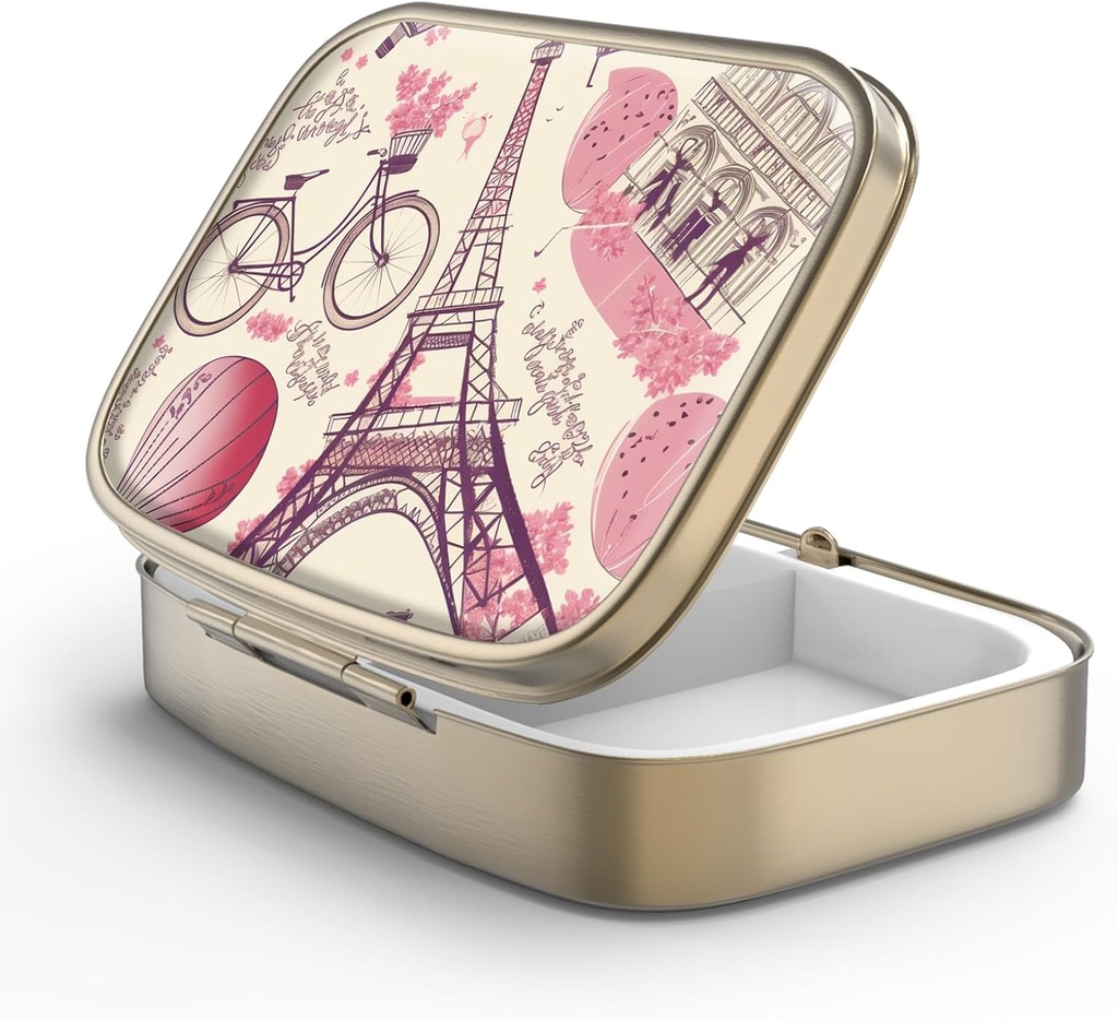 Pill Case Pill Box dengan Mirror Retro 2 Comment Kasus Kecil Pil Kecil untuk Kotak Pill Purse atau Pocket Bronze Rectangular atau Vitamin, Minyak Ikan, Suplemen, Pill Containe Travel Gift Paris Eiffel Tower