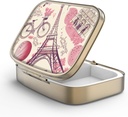 Pill Case Pill Box dengan Mirror Retro 2 Comment Kasus Kecil Pil Kecil untuk Kotak Pill Purse atau Pocket Bronze Rectangular atau Vitamin, Minyak Ikan, Suplemen, Pill Containe Travel Gift Paris Eiffel Tower