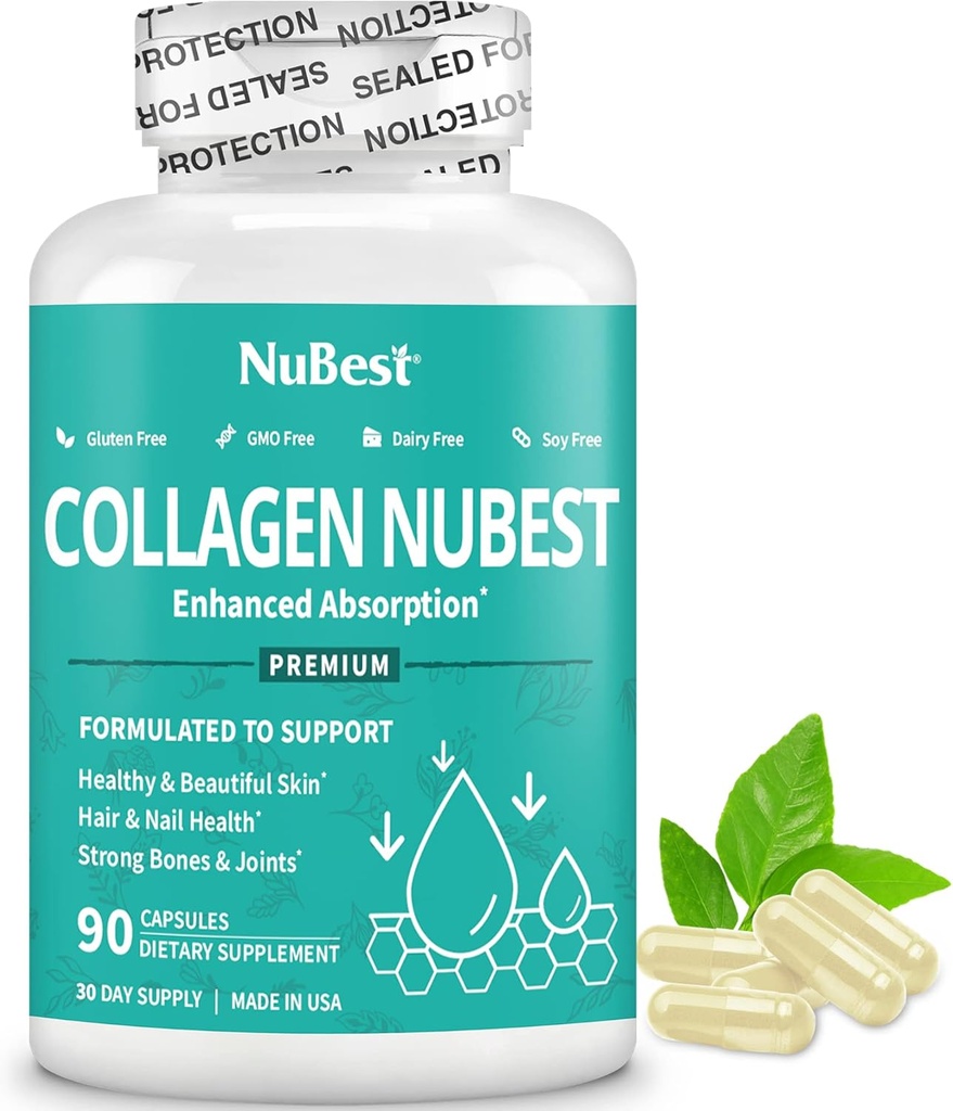 NuBest Collagen Super Collagen Peptides - revitalizes Skin, Hair & Nails - Bone & Joint Kekuatan - Beauty Collagen Formula untuk Pria & Women - 1.500 mg Per Serving 126; 90 Capsules