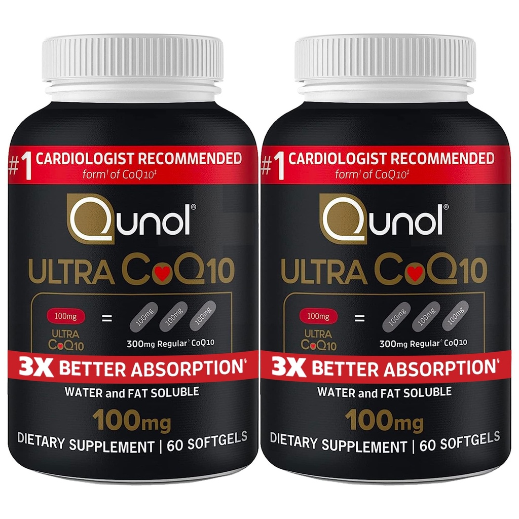 Qunol Ultra CoQ10 100mg 3X Better Absorpsi Patented Water and Fat Soluble Natural Suplement Form Coenzim Q10 Antioksidant for Heart Health Packs Softgels, 120 Count