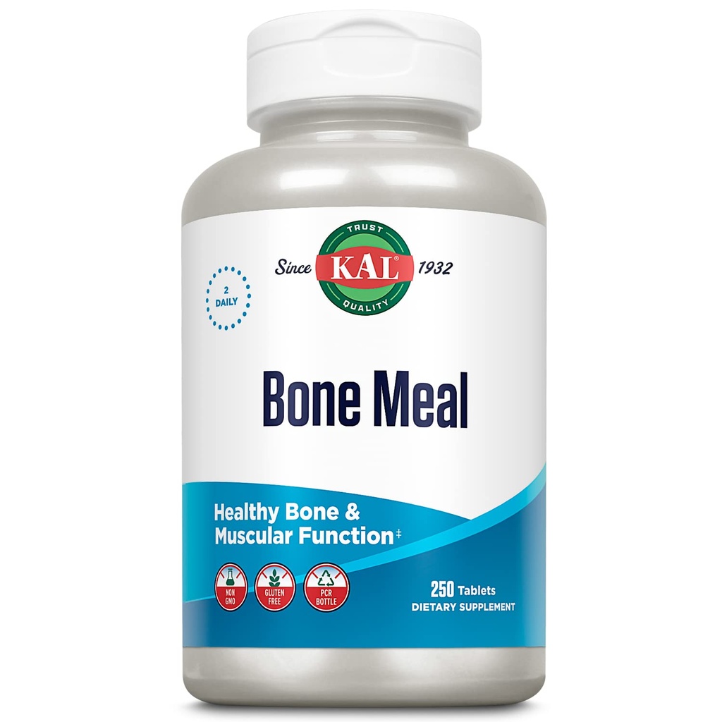 KAL Bone Meal Tablet, Calcium Suplemen w / Magnesium, Vitamin D3 dan K, Bone Health, Muscle and Nerve Fungsi Dukungan, Rapid Disintegrasi, Gluten Bebas, Non- GMO, Jaminan 60- Day, 125 Ser0ct, 250ct