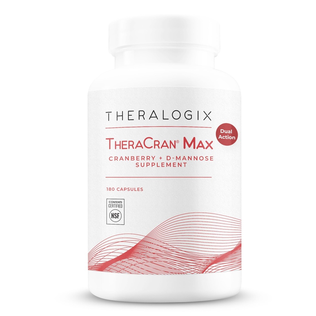 Theralogix TheraCran Max - Cranberry + D- Mannose Suplemen untuk Pria & Perempuan - Dukungan Kesehatan Tract Uriner - Tambahan 90 Hari - NSF Sertifikasi - 180 Kapsul