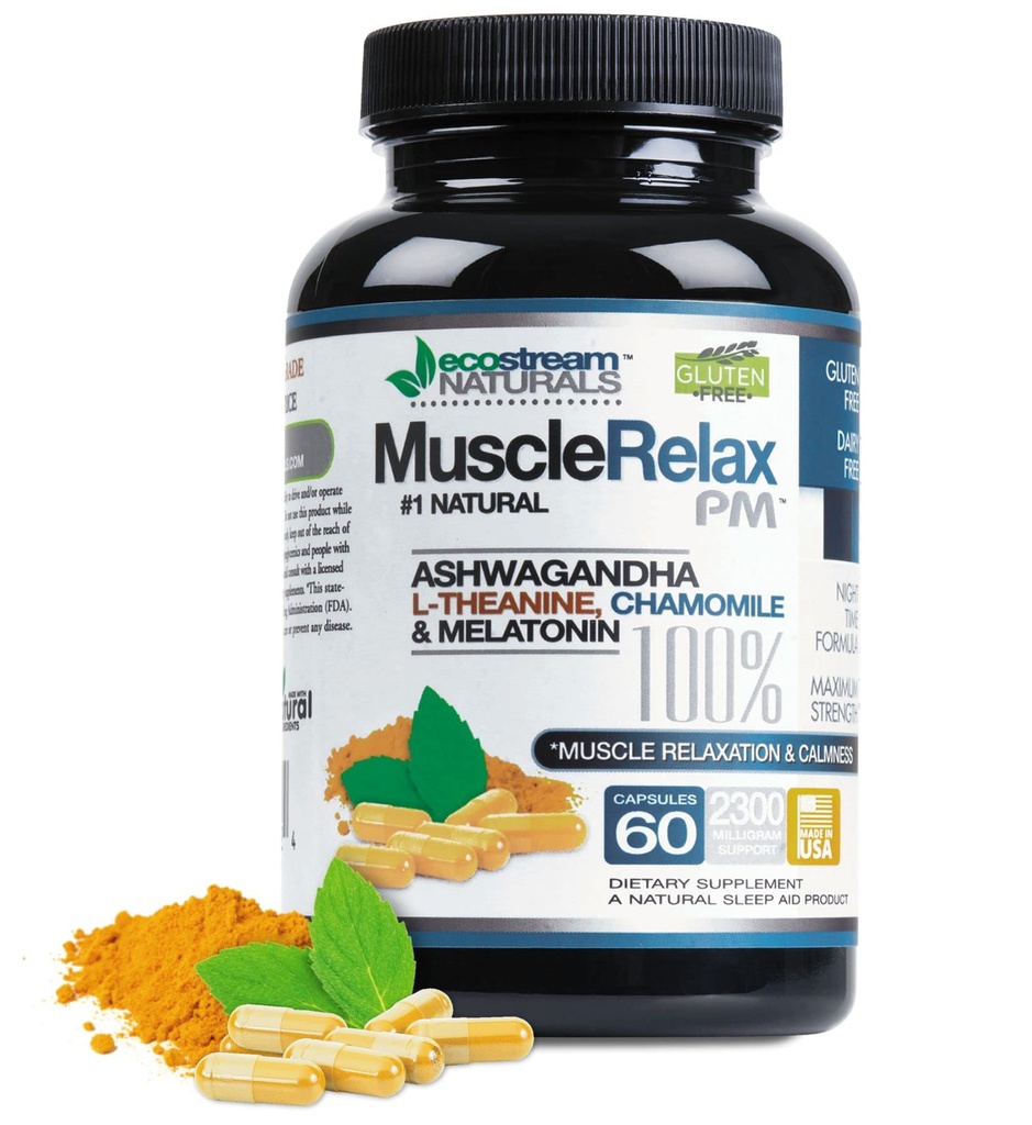 Natural Night- Time Dukung Muscle Relax PM - Lebih dari 2.300 Miligram Kekuatan - Easy Night Time Capsules Istirahat dengan Magnesium, Ashwaganha, Valerian, Passion Flower